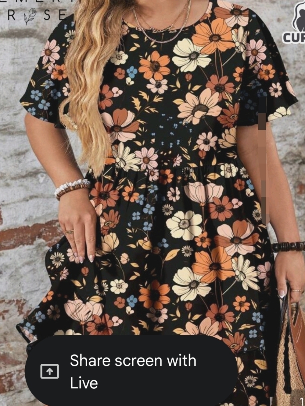 SHEIN Black Floral Midi Dress with Orange, Cream & Blue Flowers